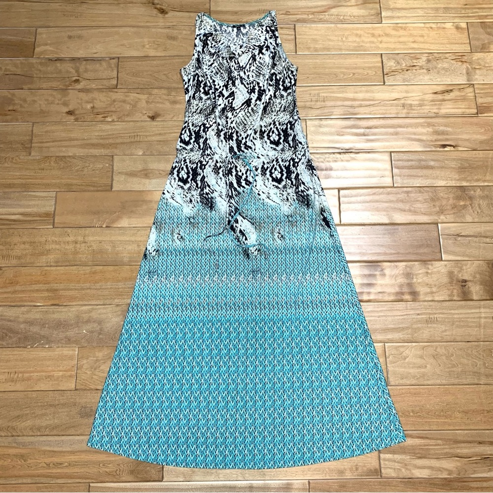Milano Snake Print Maxi Dress Cowl V-Neck Sleeveless Teal Loose Fit S Boho
